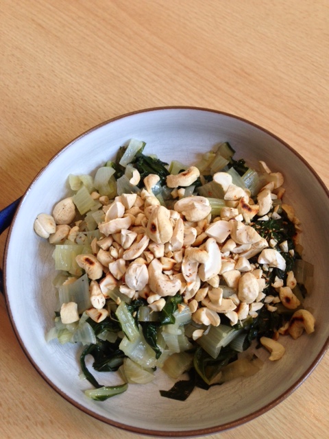 Swiss chard with ginger and roasted cashew nuts