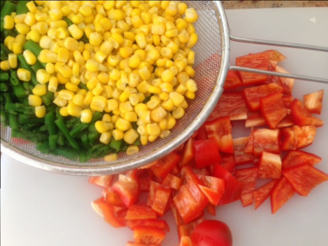 Peppers, corn and asparagus