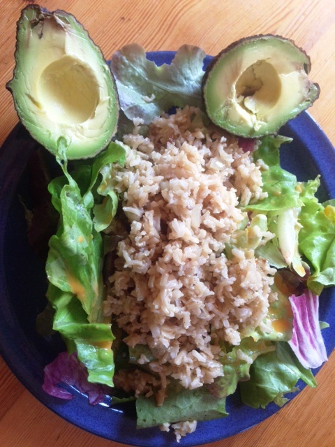 Salad with rice and avocado