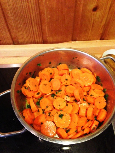 Fry the carrots in the herb butter